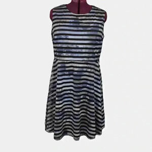 PENNINGTONS ladies dress blues and black striped 1X sleeveless‎ lined